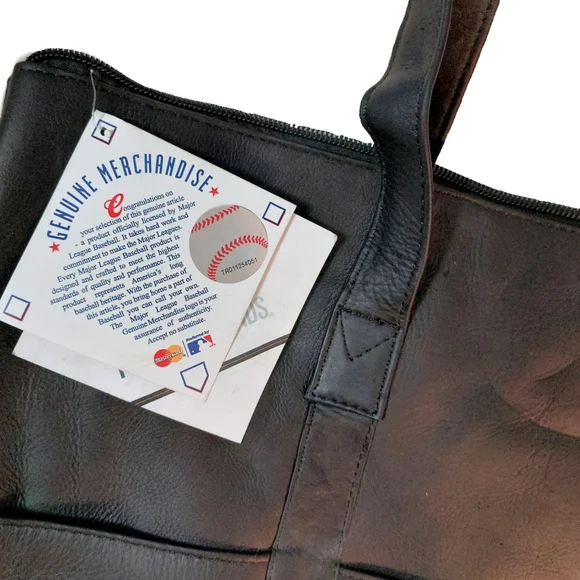 Womens 100% LEATHER MLB Houston Astros Large Black Leather Tote Bag NWT - Picture 5 of 7